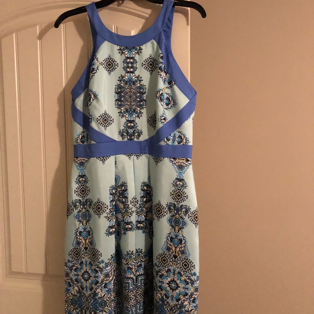 Katherine Kelly Lacey Shantung Blue Paisley Dress